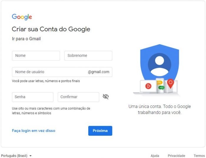 Google o en la página de creación de un correo de Gmail o crear un correo electrónico